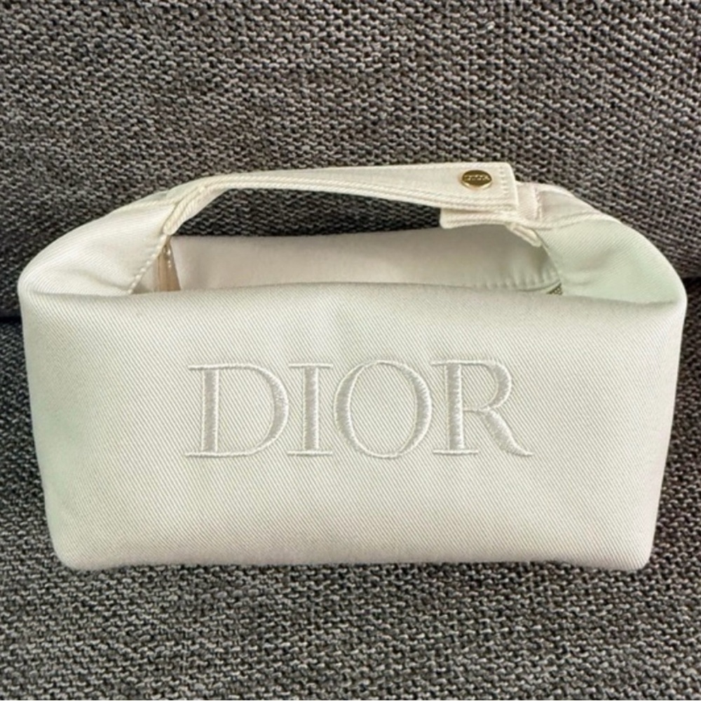 NEW Dior Twill White Pouch Bag With Handle Makeup Clutch Bag Pouch - Picture 4 of 8